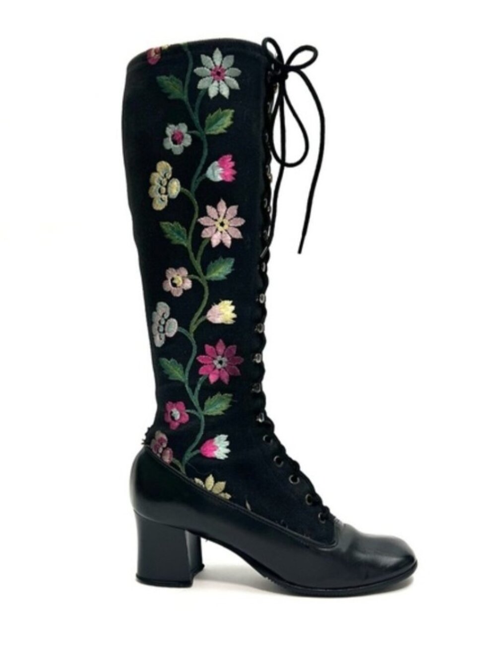 🌸 Vintage 70s Floral Embroidered Penny Lane Boots 7.5